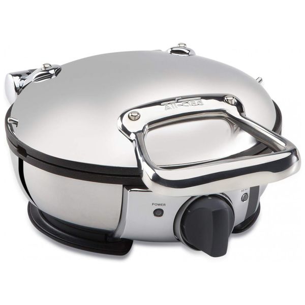 Máquina de waffles redonda clássica em aço inoxidável totalmente revestida com 7 configurações de escurecimento, 4 seções, prata, ALL CLAD WD700162,