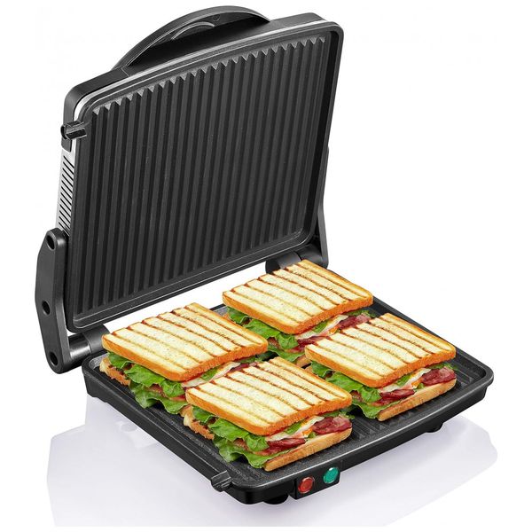 Sanduicheira, Panini, Grill Gourmet Pratos Revestidos Antiaderentes, 4 Fatias, 1200W, 110v, YABANO GT43, Preto