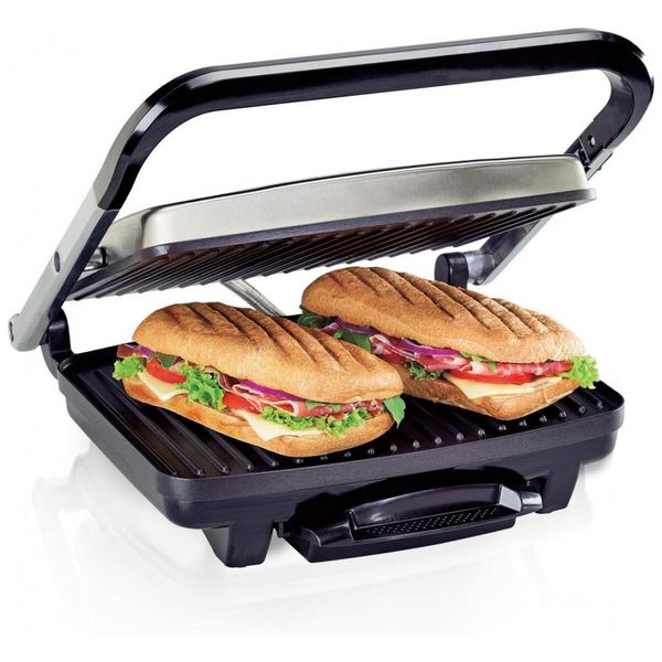 Sanduicheira, Panini Antiaderente Aço Inox, 110v, HAMILTON BEACH 25410, Prateado