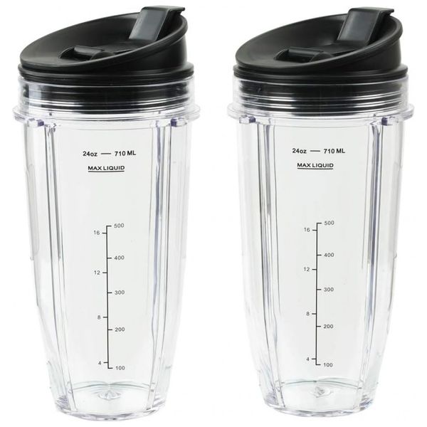 Nutri Ninja Auto IQ Copos do Liquidificador 710ml, com Tampa, 2 Unidades, Transparente, WWJIUYUE, Preto