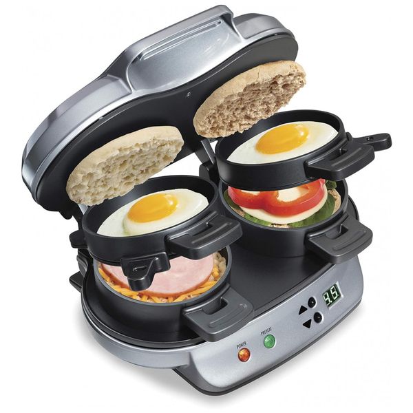 Sanduicheira Dupla Com Cronômetro, 1200W, 110v, HAMILTON BEACH 25490A, Prateado