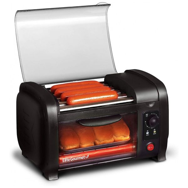 Forno de torradeira de cachorro quente, temporizador de 30 minutos, rolos de calor de aço inoxidável para assar e bandeja de migalhas, beisebol da