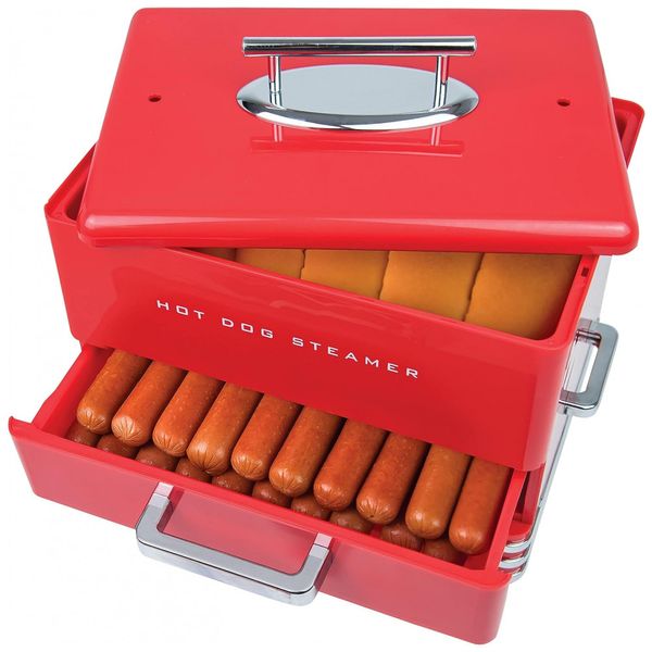 Preparador de Cachorro Quente 2 em 1 Vaporizador Capacidade até 24 Hot Dogs, NOSTALGIA HDS248RD, Vermelho