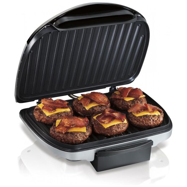 Grill elétrico para uso interno, 6 porções, antiaderente, fácil de limpar, HAMILTON BEACH 25371, Prateado