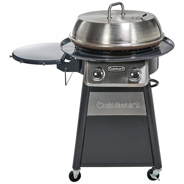 Tampa de aço inoxidável para churrasqueiras redondas ao ar livre com gás de topo plano, centro de cozimento para assadeiras, CUISINART CGG 888, Cinza