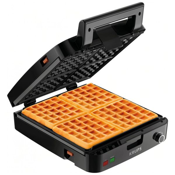 Máquina de Waffle 4 Fatias, 1200W, preta, 110v, KRUPS 8010000467, Preto