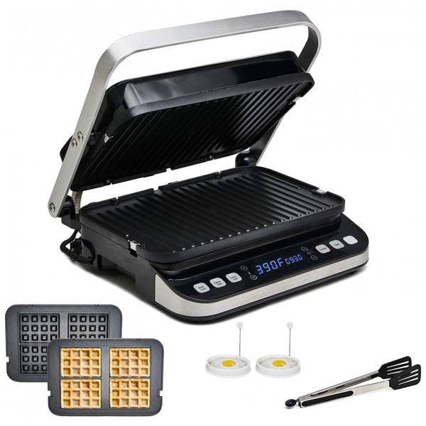 Máquina de Waffle 6 em 1 1600W, aço inoxidável, 110v, YEDI HOUSEWARE GV019, Prateado