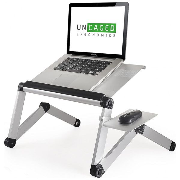 WorkEZ Cool Cooling Laptop Cooling Stand Lap Desk Tray for Bed Couch com 2 ventiladores 3 portas USB Mouse Pad, cinza, UNCAGED ERGONOMICS WECs, Cinza