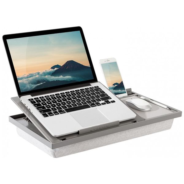 Ergo Pro Lap Desk com 20 ângulos ajustáveis, mouse pad e suporte para telefone,cinza, LAPGEAR 49405, Cinza
