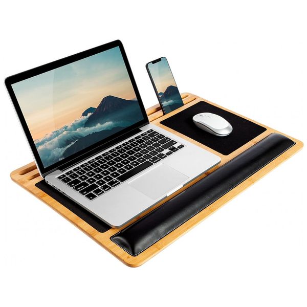 BamBoard Pro Lap Desk com descanso de pulso, mouse pad e suporte para telefone bambu natural, LAPGEAR 77101, Bege