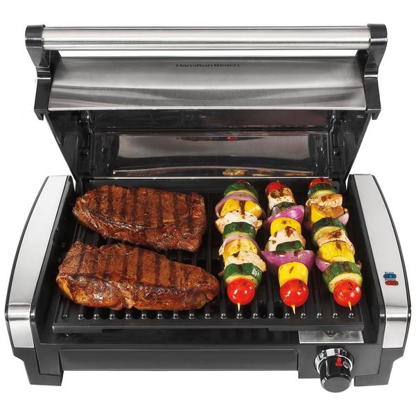Grelha de queima elétrica interna Placa antiaderente removível fácil de limpar, 6 porções, bandeja coletora extragrande, aço inoxidável, HAMILTON