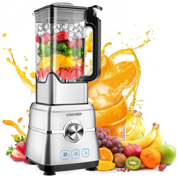 Liquidificador Profissional 2L de Alta Velocidade, Aço Inoxidável, 110V 1800W, COOCHEER, Prateado