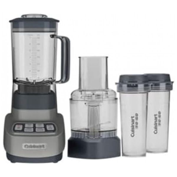 Liquidificador e Processador de Alimentos com Copos de Viagem, 110V 950W, Cuisinart BFP 650GM, Cinza