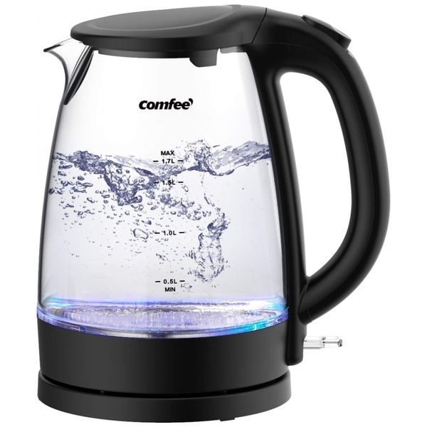 Chaleira elétrica de vidro, preto, COMFEE CEKG001, Preto