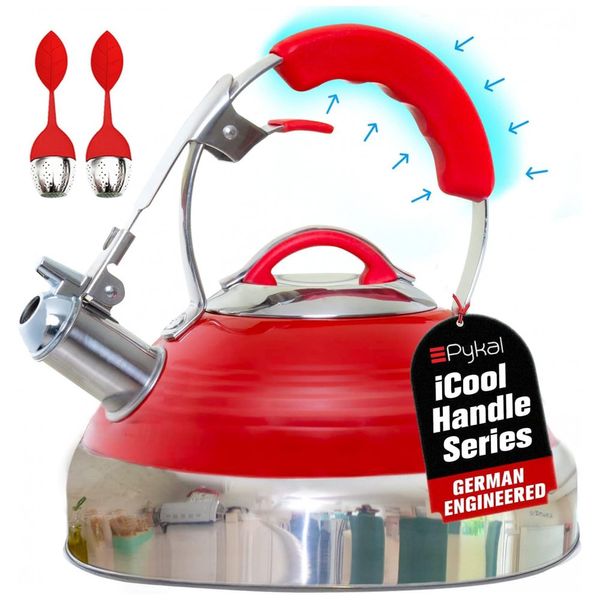 Chaleira de Chá 2,6 L com 2 Infusores e Compatível com Todos os Fogões, PYKAL KIT WK 002, Vermelho