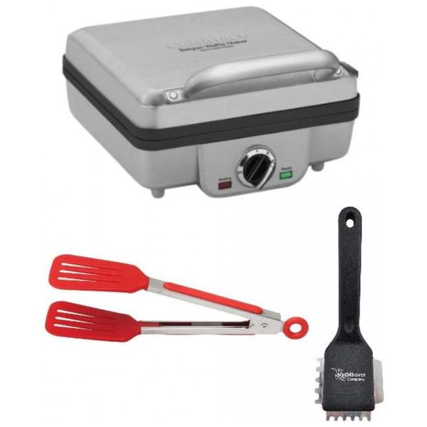 WAF 300P1 máquina de waffle belga de 4 fatias com placas de panqueca, pincel pequeno resistente e pacote de pinças de nylon de 8 polegadas 3 itens,
