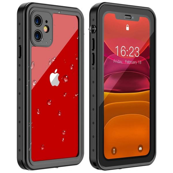 Capa para celular Iphone 11, com protetor de tela, à prova dágua IP68, preta, HUAKAY, Preto