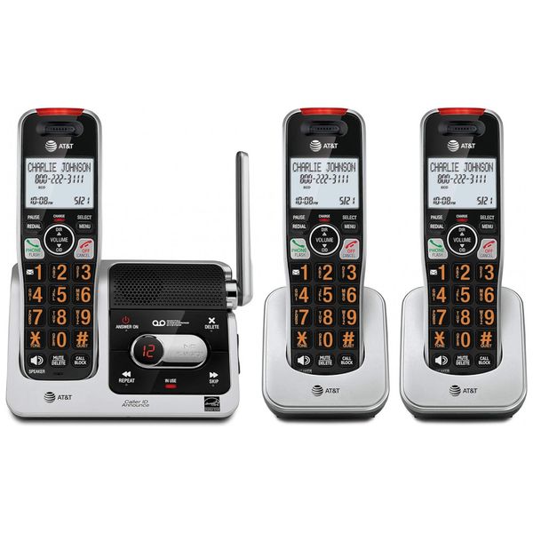 Telefone sem fio, com secretária eletrônica e bloqueio de chamadas, 3 unidades, preto, ATT BL102 3, Preto
