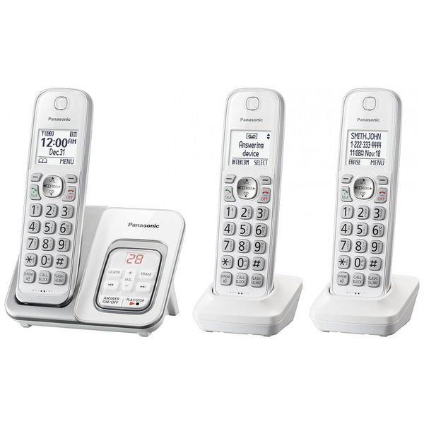 Telefone sem Fio, com bloqueio de chamadas e secretária eletrônica, 3 unidades, branco, PANASONIC KX TGD533W, Branco