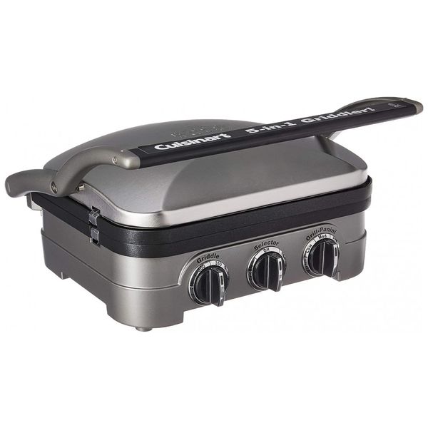 Churrasqueira Elétrica, 5 em 1, para 4 pessoas, 1500 W, prata, 110v, CUISINART GR 4N, Cinza