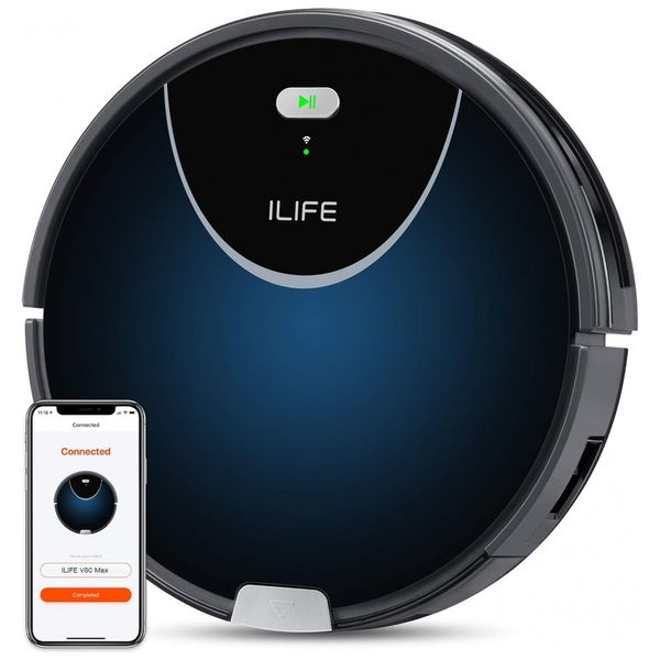 Aspirador de Pó Robô, com Wi Fi, lixeira de 750 mL, multifunção, preto, 110v, ILIFE V80 Max, Preto