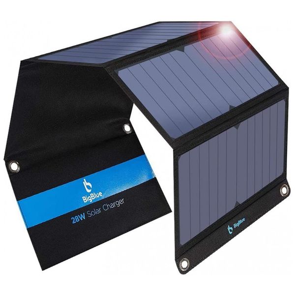 Painel Solar Carregador Portátil com duas saídas USB, à prova dágua, 28W, 5V, 1 unidade, BIGBLUE B401, Preto