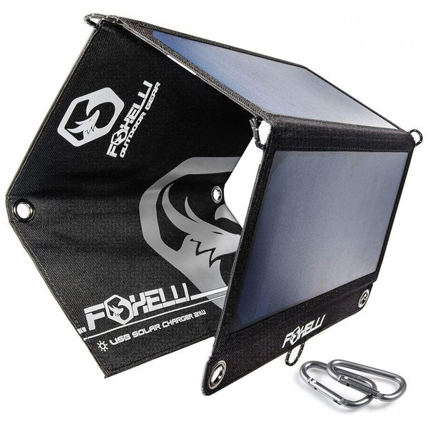 Painel Solar, carregador portátil, com entrada USB, 21W, 12V, 1 unidade, FOXELLI, Preto