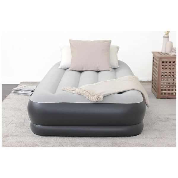 Colchão Inflável Solteiro, com travesseiro e bomba de ar embutida com entrada USB, 110v, SLEEPLUX 69092E, Cinza