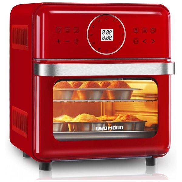 Air Fryer Fritadeira Elétrica, sem óleo, 12 em 1, com controle de temperatura, e painel digital, 16L, 1700W, vermelha, REDMOND, Vermelho