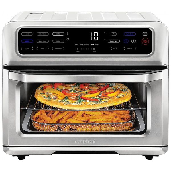 Fritadeira Elétrica, sem óleo 9 configurações cozimento com convecção desligamento automático, 20L, 1800W, CHEFMAN Dual Function Air Fryer , Prateado