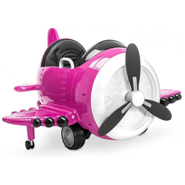 Avião Elétrico Infantil, 12V, 1 assento, com controle remoto, USB, sons, velocidade 3 km por hora, 3 a 6 anos, rosa, KIDZONE, Rosa