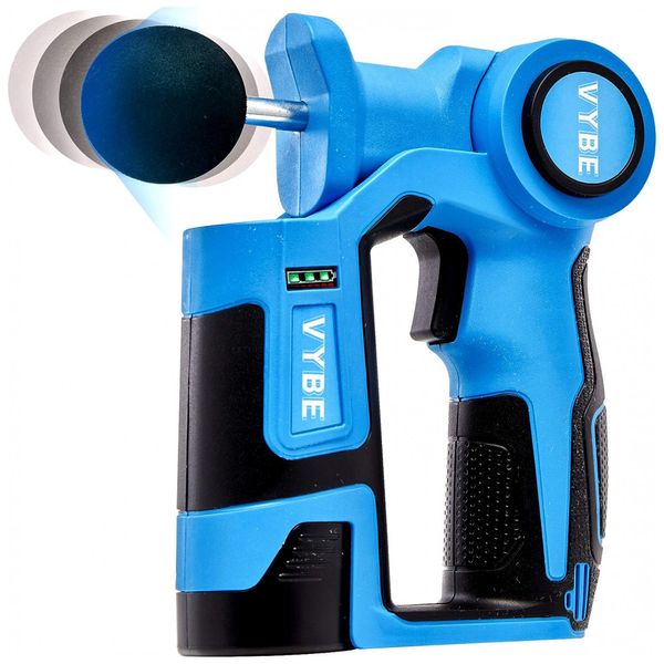Vybe Massageador Pistola Elétrico Profissional Sem Fio 3 Acessórios 6 Velocidades Alça Ergonômica, EXERSCRIBE L0C, Azul