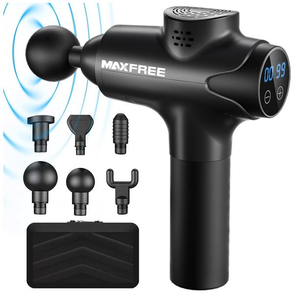 Massageador Pistola Elétrico Profissional Sem Fio 6 Acessórios 20 Velocidades 3200 RPM, Silencioso, COTTILE, Preto