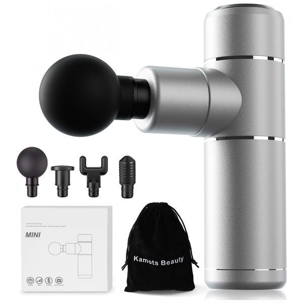 Massageador Pistola Elétrico Profissional Sem Fio 4 Acessórios 5 Velocidades 3000 RPM, KAMOTS BEAUTY, Prateado