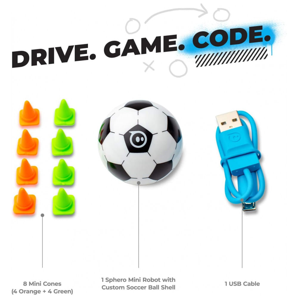 Encontraproduto.com.br - Sphero Mini Soccer Bola Robô Programável com LED, Giroscópio e Acelerômetro, Controle por App com Modos de Direção e Kick Drive – Preto e Branco