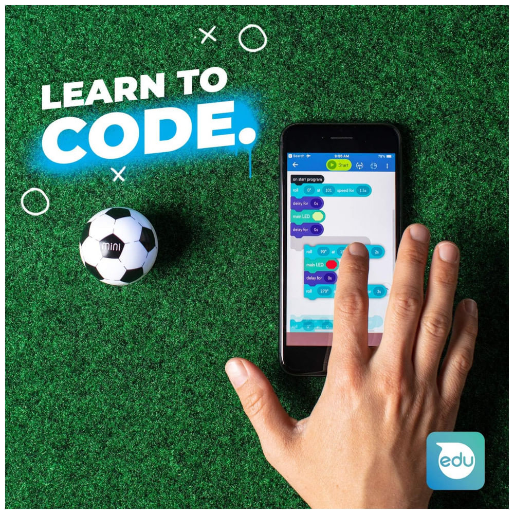 Encontraproduto.com.br - Sphero Mini Soccer Bola Robô Programável com LED, Giroscópio e Acelerômetro, Controle por App com Modos de Direção e Kick Drive – Preto e Branco