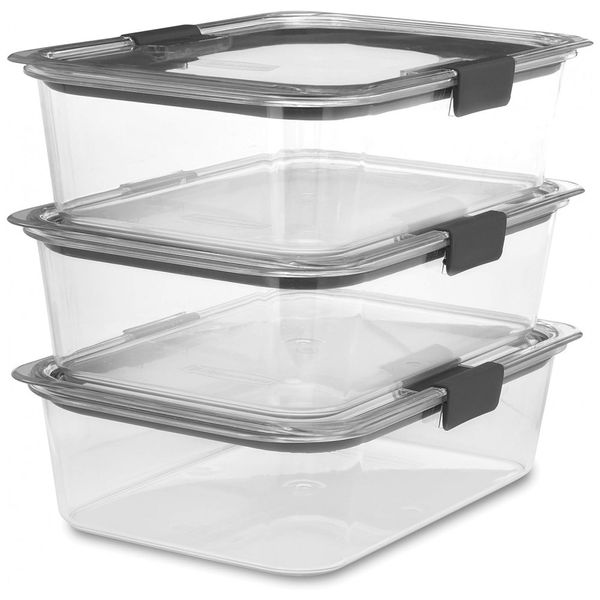 Potes Herméticos para Alimentos, 2.3 L, Retangular 3 Unidades, RUBBERMAID 2046927, Preto