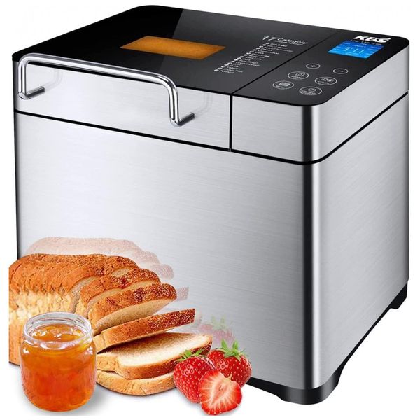 Panificadora Automática Pro Aço Inoxidável Pão XL, 17 em 1, 3 Tamanhos, 3 Cores Pão, 110v, KBS MBF 010, Prateado
