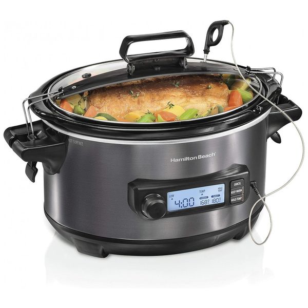 Panela Elétrica Programável e Digital 5.6L com Sensor de Temperatura, Aço Inoxidável, 110V 290W HAMILTON BEACH 33866, Preto
