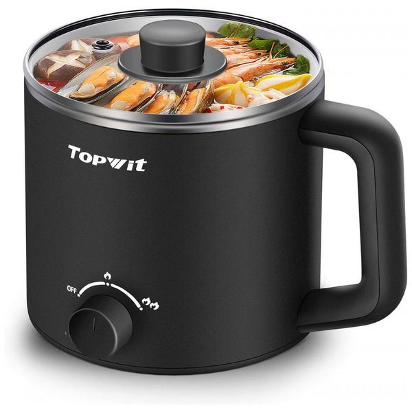 Panela Elétrica Muntifuncional 1.6L com Controle de Temperatura 600W, 110V, TOPWIT, Preto