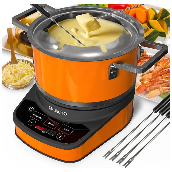 Panela de Fondue Elétrica Digital 3L 1200W, 110v, GREECHO FS01, Laranja
