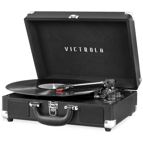 Vintage Toca Discos 3 Velocidades Bluetooth com Alto Falantes, Mala Portátil, VICTROLA VSC 550BT BK, Preto