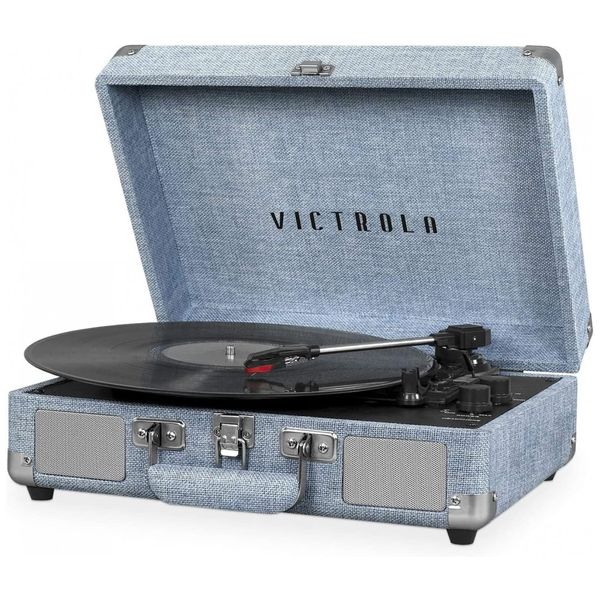 Vintage Toca Discos 3 Velocidades Bluetooth com Alto Falantes Embutidos Mala Portátil, VICTROLA VSC 550BT LDB, Azul