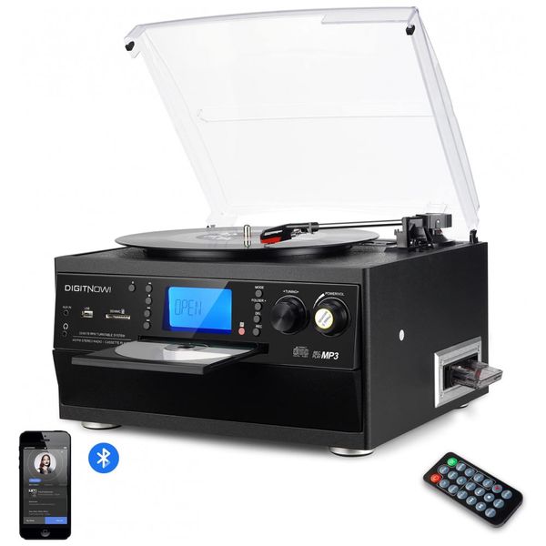 Vitrola Toca Discos com Alto falantes Estéreo, Conversor de Vinil LP para MP3, 110v, DIGITNOW 6543846581, Preto