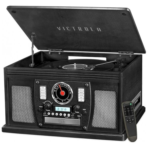Vitrola Toca Discos Retrô Central Multimídia Alto falantes Estéreos Integrados, 110v, VICTROLA VTA 600B BLK, Preto