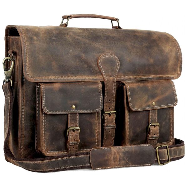 KPL Bolsa, Pasta de Couro para Laptop Masculino, KOMALS PASSION LEATHER FBA6797810, Marrom