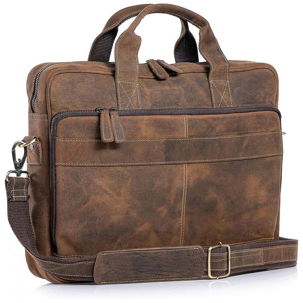 Retrô Bolsa, Pasta de Couro para Laptop Mensageiro, KOMALC 8541569535, Marrom