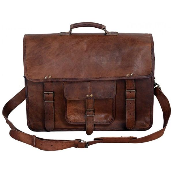 KPL Bolsa, Pasta de Couro de Flor Integral para Laptop Masculina, KOMALS PASSION LEATHER AJ UJIA S84U, Marrom