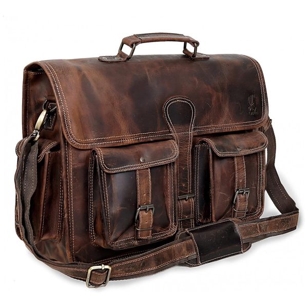 Bolsa, Pasta de Couro Vintage para Laptop, CUERO, Marrom