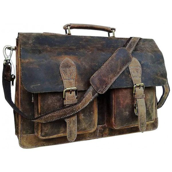 Retro Bolsa, Pasta de Couro para Laptop, CUERO 8541570380, Marrom